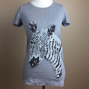 J Crew Sequin Zebra Grey Short Sleeve Tshirt Small